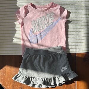 Nike Pink Tee and Gray Ruffle Skort Set